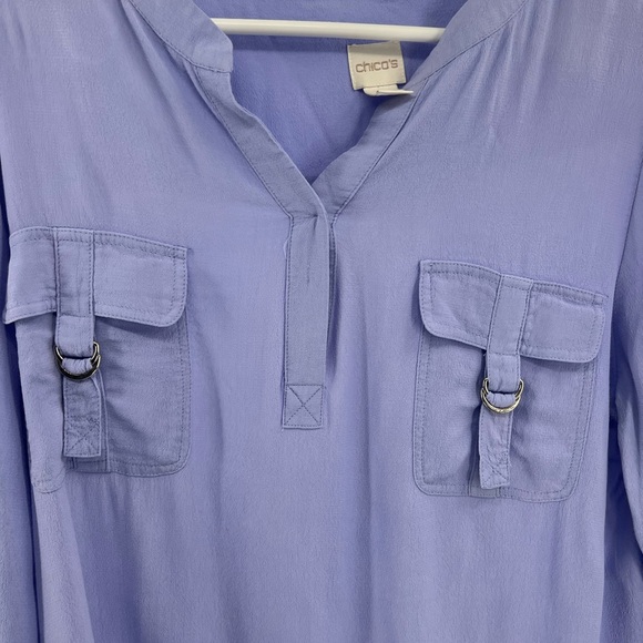 Chico’s L blue purple rayon popover top office lightweight business casual - Picture 5 of 10